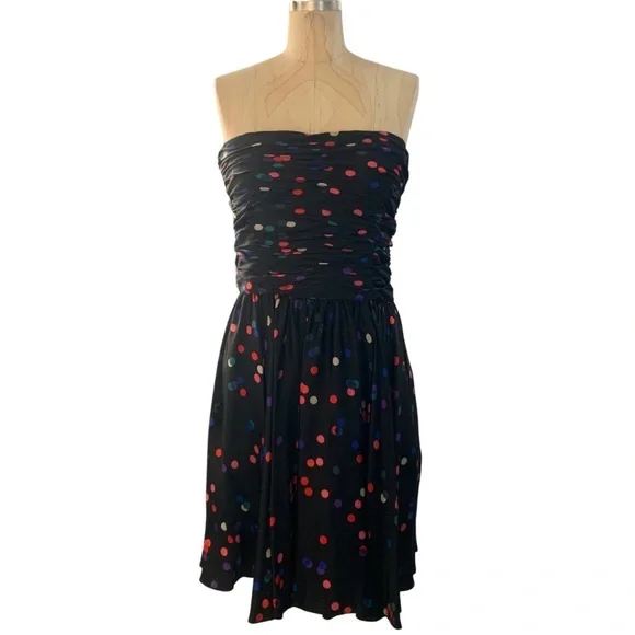 Halston Heritage Womens Strapless Black Polka Dot Silk Dress with Pockets Size 6 - Picture 3 of 16